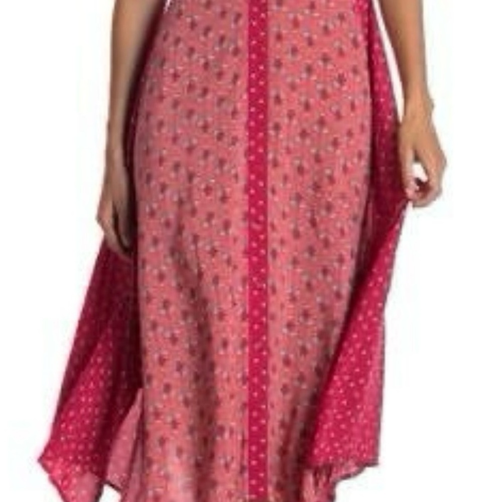 Sharagano Mixed Floral V-Neck Midi Dress